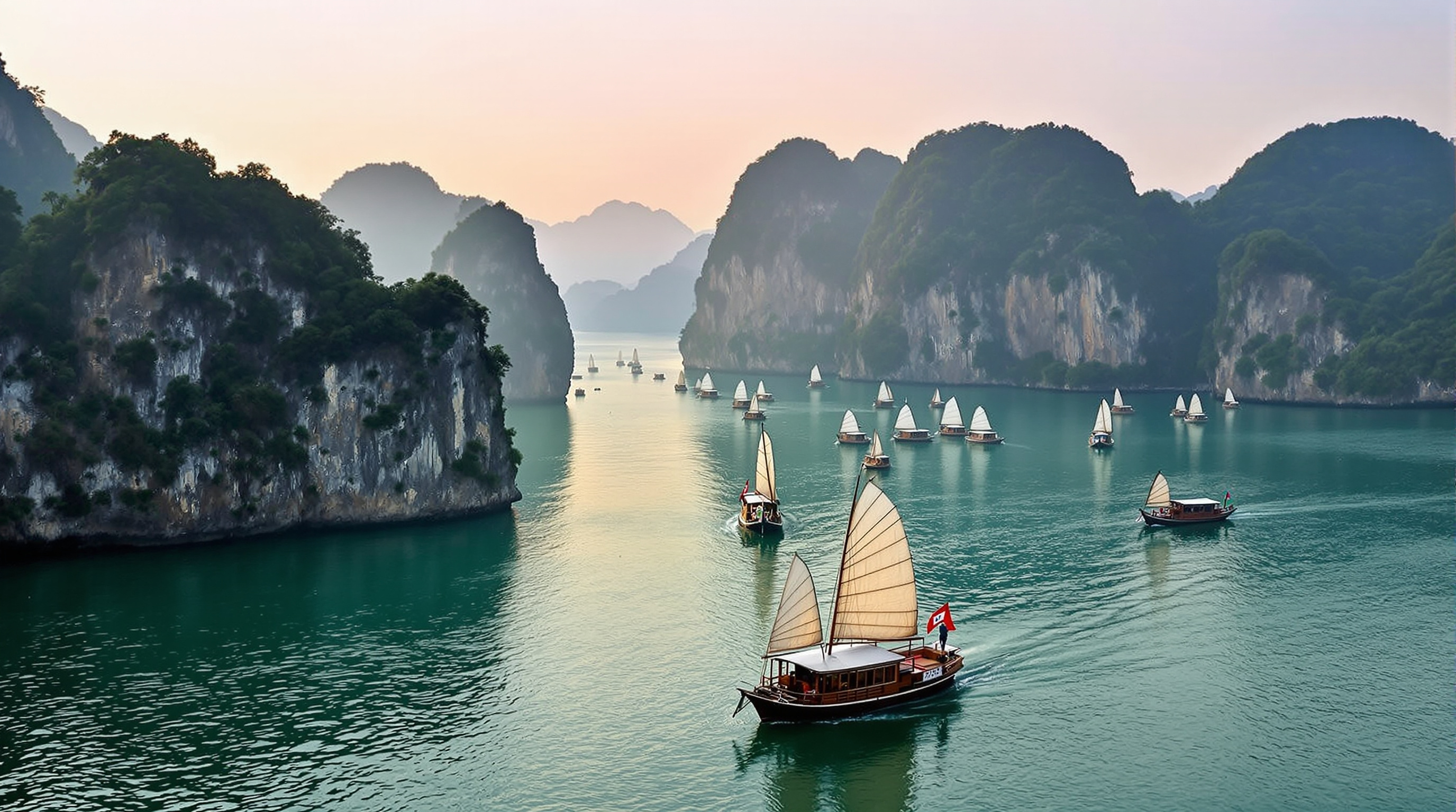 Halong Bay with limestone karsts