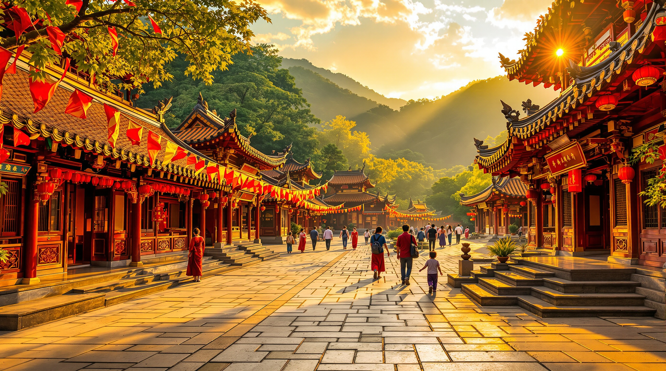 Asian temple at sunset